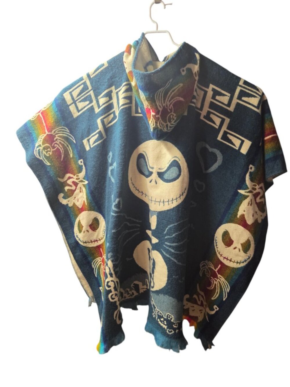 Elitex Hooded Poncho Jack Skellington Southwestern Aztec Hencho Ecuador Unisex - Picture 2 of 14
